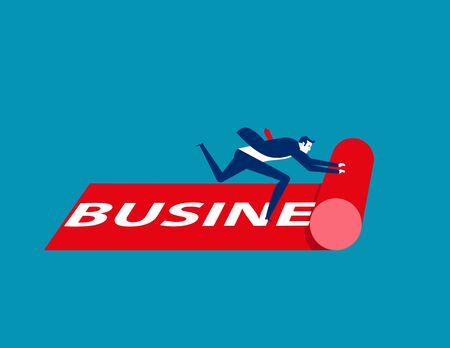 Businessman rolling out the business carpet. Concept business vector illustration. Rolling, Red.のイラスト素材