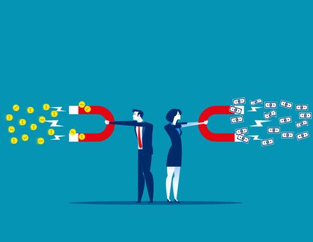 Business people and money attraction. Concept business currency vector illustration.  investment, profit, income.のイラスト素材