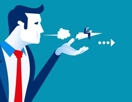 Managers push their employee to success. Concept business vector, Blown away, Helping, Paper plan.のイラスト素材