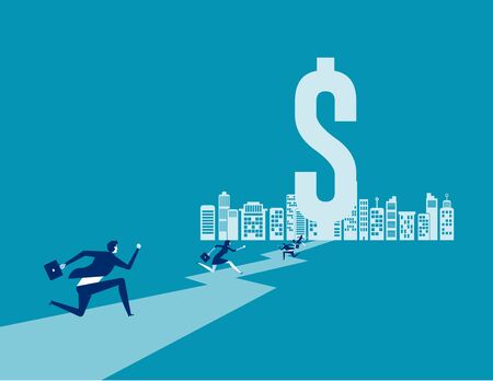 Business people running on representing path to success. Concept business vector. Running, Currency, Cash city.のイラスト素材