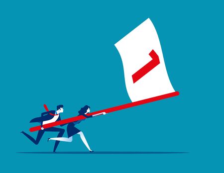 Business team holding flag number one and running the way forward. Concept business vector illustration, Winner, Teamwork, Success, Flat business cartoon.のイラスト素材