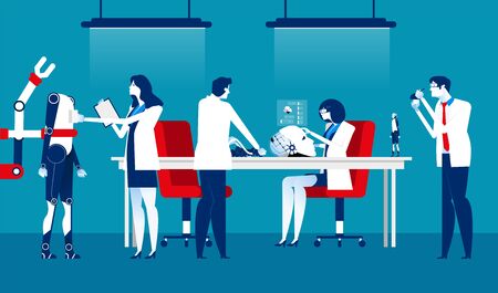 Robot laboratory. Technology experiments artificial intelligence. Concept business vector illustration.のイラスト素材