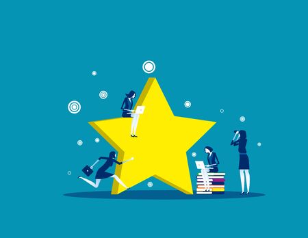 Business team working around big stars. Concept business vector, Rating, Review, Feedback.のイラスト素材