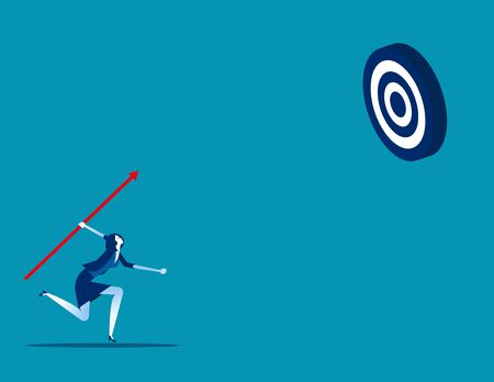 Businesswoman shooting aim target. Concept business vector, Achievement, Successful.のイラスト素材