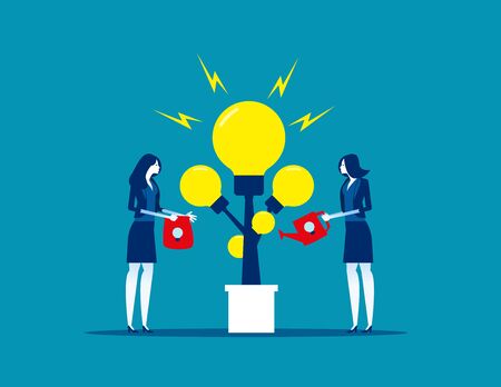 Business people plant bulb and giving water. Concept business vector, Ideas, Generate, Plantのイラスト素材