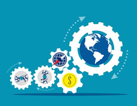 Globe people with money spinning economic. Concept business vector illustration, Coin or money, Direction, Capitalismのイラスト素材