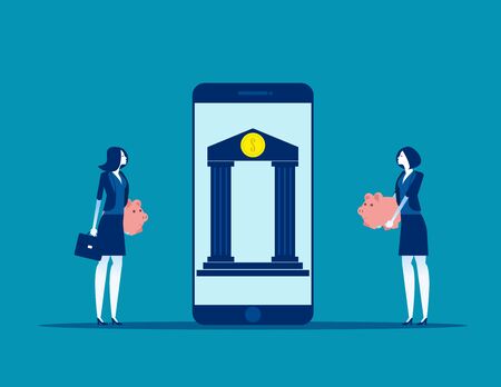 People with online banking technology. Concept business vector illustration, Online banking, Piggy Bank.のイラスト素材
