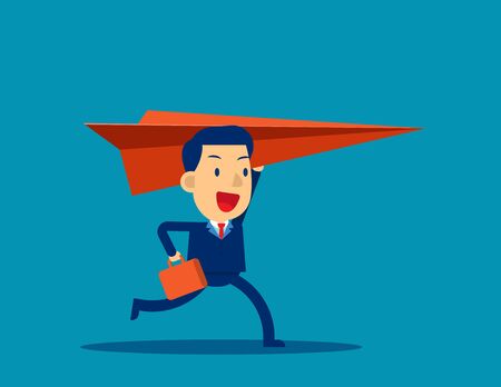 Business man and paper airplane. Concept business success vector illustration, Freedomのイラスト素材