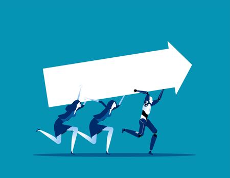 Artificial intelligence to benefit business. Robot and Human, Partnership, Company technology.のイラスト素材