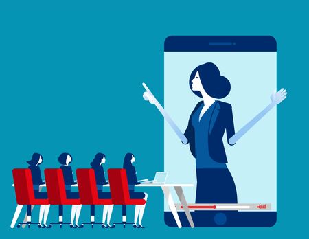 Office people online meeting. Concept business vector illustration, Online seminar, Internet learning. Flat business cartoon design.のイラスト素材