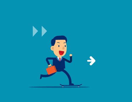 Business man on skateboard. Concept business enjoy working vector illustration, Speed, Motivation, Kid business cartoon character style design.のイラスト素材
