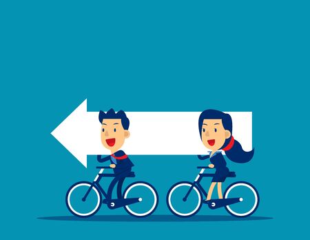 Business team riding bikes and carrying arrow. Concept cute business  successful vector illustration, Success, Growth, Flat cartoon character style design.のイラスト素材