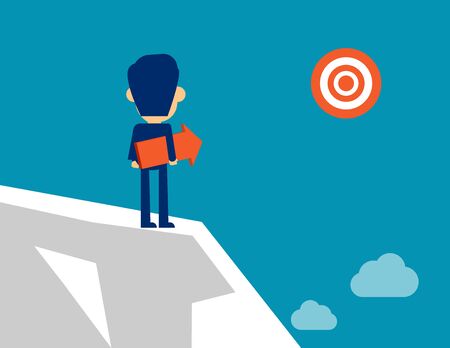 Man standing with arrow direction. Concept business successful vector illustration, Achievement, Kid flat cartoon character style design.のイラスト素材