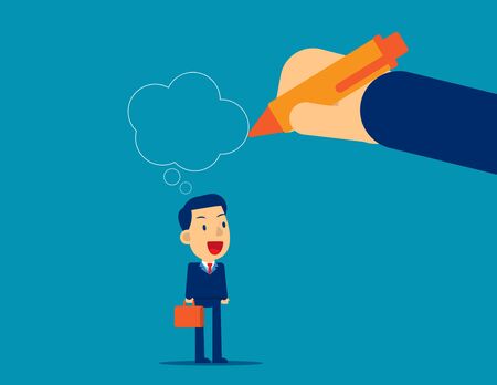 Hand drawing thought bubble over man. Concept business creative idea vector illustration, Creativity, Flat cartoon character style design.のイラスト素材