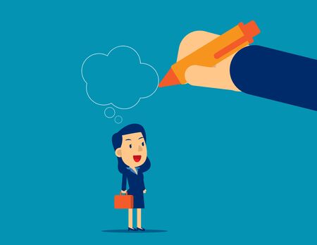 Hand drawing thought bubble over woman. Concept business creative idea vector illustration, Creativity, Flat cartoon character style design.のイラスト素材