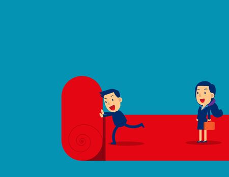 Boss walks red carpet and staff rolls out. Concept business vector illustration, Flat business cartoon design.のイラスト素材