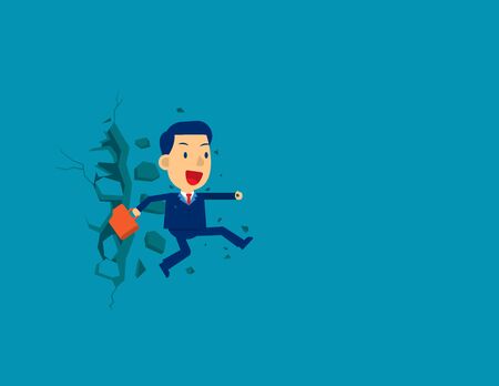 Business jump breaking the wall. Concept business strength vector illustration, Success, Break, Cute character, Flat kid business cartoon design.&#xD;&#xA;のイラスト素材