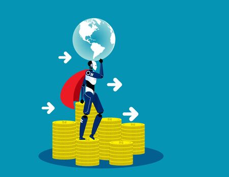 Super robot stand on money. Concept technology vector illustration, Financial, Finance and economy.のイラスト素材