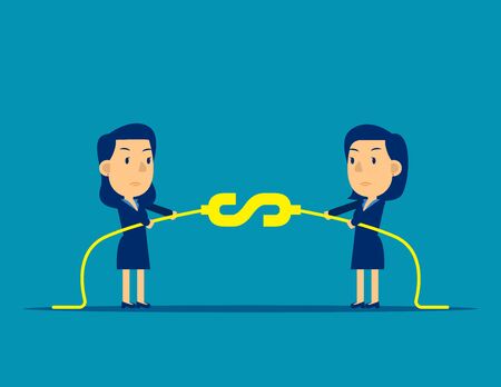 Business finance competition. Concept business financial vector illustration, Person pull the rope, Kid business cartoon design.のイラスト素材