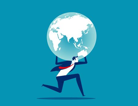 Holding globe. Concept people and earth vector illustration, Flat cartoon style designのイラスト素材