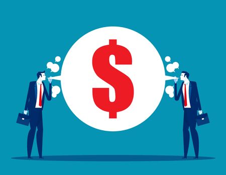 Business team talking about financial. Concept business finance marketing vector illustration, Flat business cartoon style design.のイラスト素材