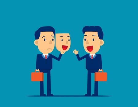 Person holding happy mask. Concept business colleagues vector illustration, Flat cartoon style design, Unhappyのイラスト素材