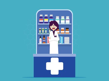 Online medicine and pharmacy. Health care application and technology, Cartoon character vector illustrationのイラスト素材