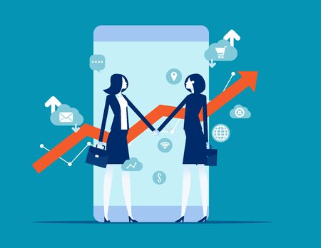 Two financial broker made deal. Stock market exchange concept. Smartphone with growth charts.のイラスト素材