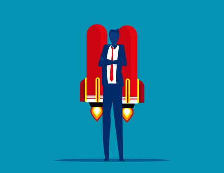 Businessman and a rocket suit to lift. Business successful concept.