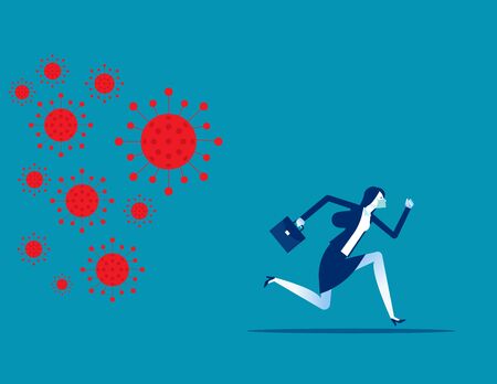 Businesswoman run away from COVID 19 virus. Implications for businessのイラスト素材
