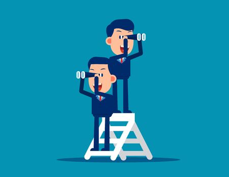 Teamwork and telescope. Stage of work concept. Vector styleのイラスト素材