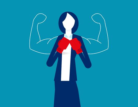 Businessmwoan with boxing gloves ready for fight. Battle conceptのイラスト素材
