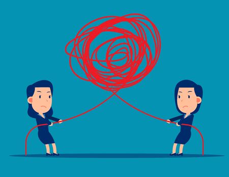 Pulling at tangled rope in opposite directions. Competitionのイラスト素材