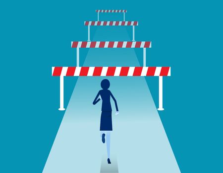 Face front of many obstacles. Barriers on the way to success concept. Flat vector cartoon styleのイラスト素材