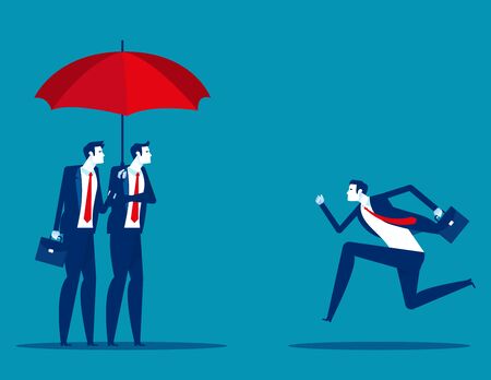 Employee runs into umbrellar seeking protectionのイラスト素材