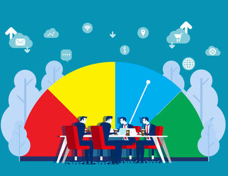 Team analyze financial data with sign or symbol. Credit score business concept.のイラスト素材