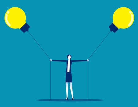 A woman pulling the idea bulb on both sidesのイラスト素材