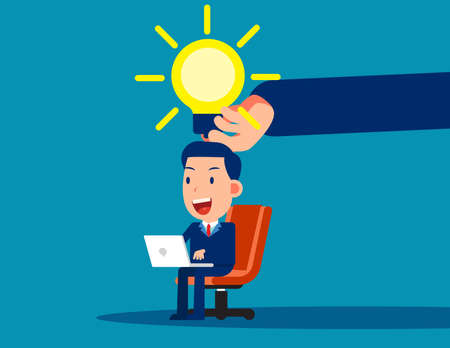 Big hand give light bulb. Business cartoon vectorのイラスト素材