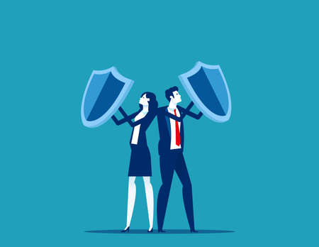 Team holding shields against business. Teamwork unityのイラスト素材