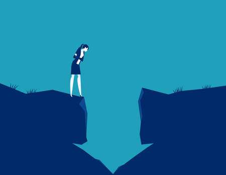 Businesswoman looking into a hole in the arrow shape. The falling arrowのイラスト素材