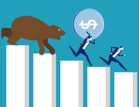 Carrying money run away from bear market. Stock market and exchangeのイラスト素材
