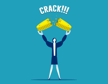 A woman breaks his big coin in angerのイラスト素材