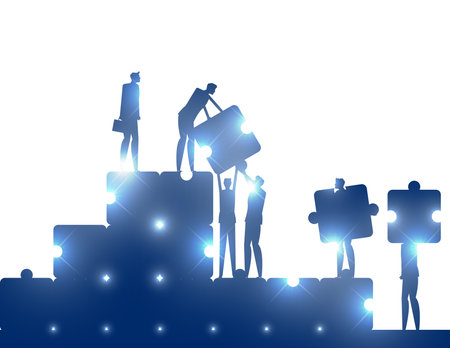 Team people putting puzzle pieces to growth. Finding solutions conceptのイラスト素材