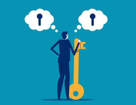 Businessman holding key for unlock the ideaのイラスト素材