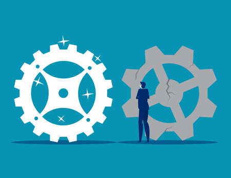 Businessman looking new gears. Old and New gearsのイラスト素材