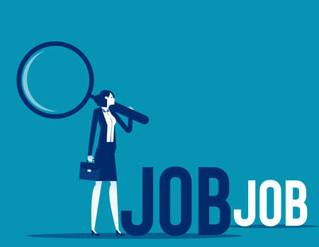 Unemployed holds magnifying glass. Office worker looking for jobのイラスト素材