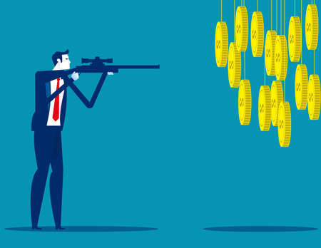 The businessman pointed the gun at the coin hanging ready to shootのイラスト素材