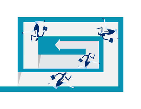 The business team follows the direction of the arrow together