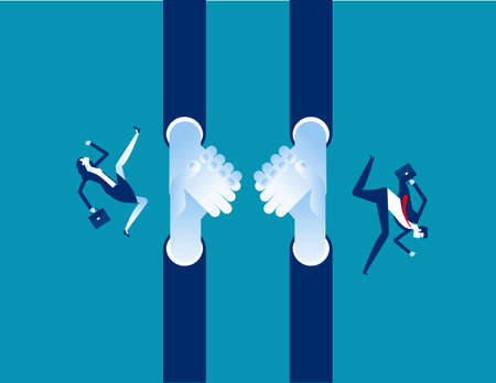 Business people team up on big hand of the opportunityのイラスト素材