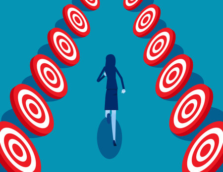 Businesswoman run through many targets on the wayのイラスト素材
